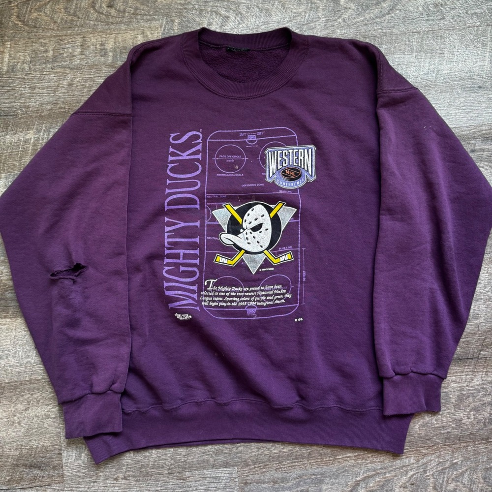 Home Team Advantage Vintage Mighty Ducks‎ NHL Sweatshirt XL Relaxed Purple 1993